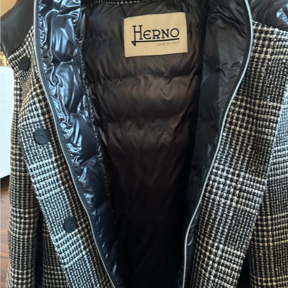 Herno Women’s Button Zip Front Glen Plaid Down Quilted Jacket Black White IT 46 - Picture 13 of 16